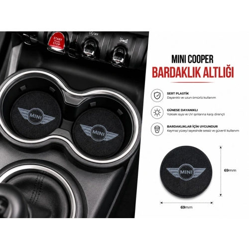 Mini Cooper Araç Bardaklık Altlığı , Mini Cooper Şişe ve Bardak Altlığı, Mini Cooper Logolu Oto Bardaklık Altlığı