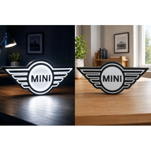 Mini Cooper Masa Lambası , Mini Cooper Logolu Led Işıklı Masa Lambası , Mini Cooper Gündüz Gece Masa Lambası