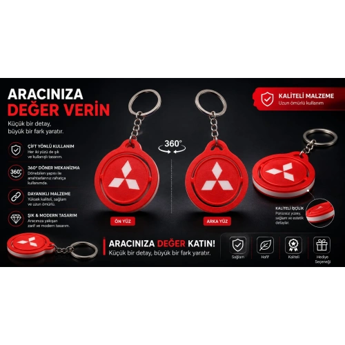Mitsubishi Anahtarlık , Mitsubishi Döner Araç Anahtarlık - Mitsubishi Çift Yönlü Araba Anahtarlığı