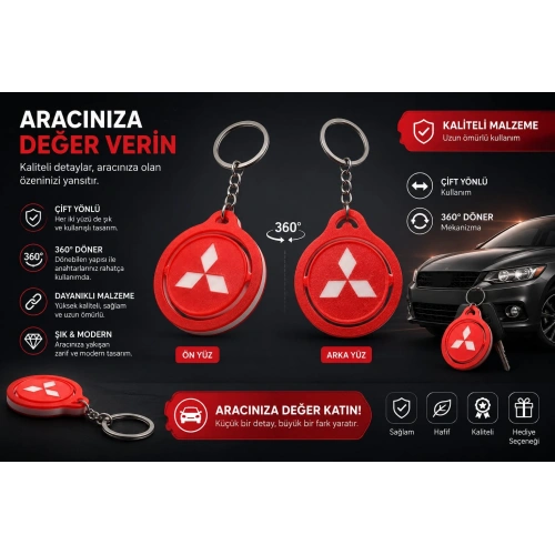 Mitsubishi Anahtarlık , Mitsubishi Döner Araç Anahtarlık - Mitsubishi Çift Yönlü Araba Anahtarlığı