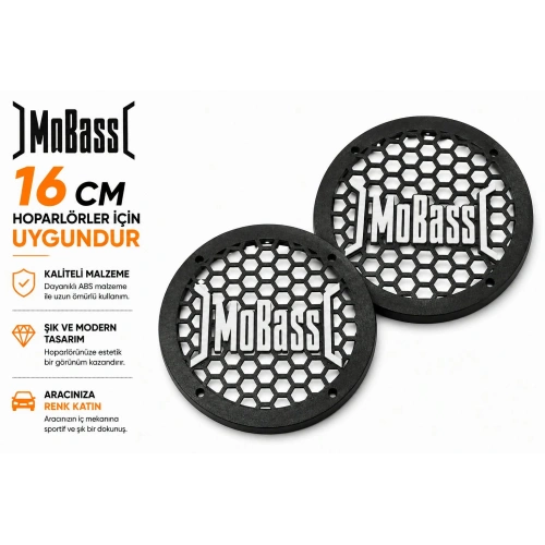 Mobass 16cm Hoparlör Kapağı - Mobass Logolu Kaliteli Plastik Midrange Hoparlör Kapak 16 cm - 2 Adet