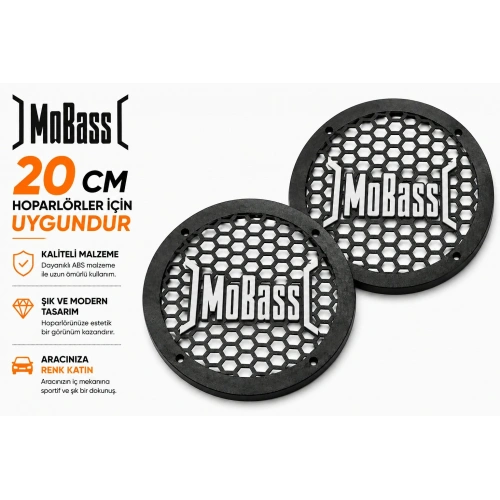 Mobass 20cm Hoparlör Kapağı - Mobass Logolu Kaliteli Plastik Midrange Hoparlör Kapak 20 cm - 2 Adet