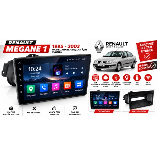 Renault Megane 1 Android Teyp – Renault Megane 1 ( 1995 - 2004 ) Oem Android Multimedya – Renault Megane 1 Android Double Teyp