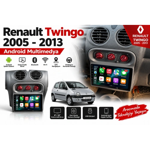 Renault Twingo Android Teyp – Renault Twingo ( 2005 - 2013 ) Oem Android Multimedya – Renault Twingo Android Double Teyp