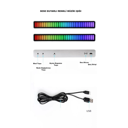 Rgb Çubuk Sese Duyarlı Ekolayzer Sese Duyarlı Ekolayzer Usb Kablo Ile Çalışır - 1 Adet