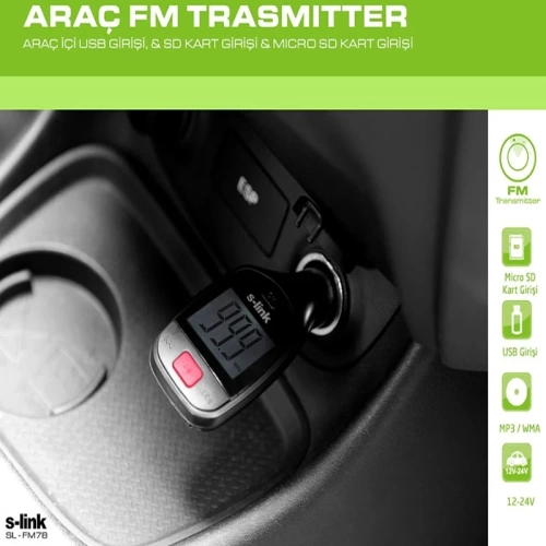 S-Link SL-FM78 USB-SD-FM Transmitter - Çakmaklıktan Müzik Dinleme - Fm Çevirici