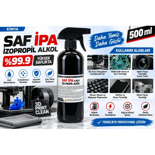 Saf IPA %99.9 İzopropil Alkol 500 ml – Sprey Başlıklı 3D İçin İzopropil Alkol 500ml - IPA