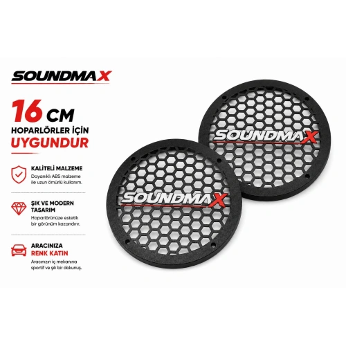 Soundmax 16cm Hoparlör Kapağı - Soundmax Logolu Kaliteli Plastik Midrange Hoparlör Kapak 16 cm - 2 Adet