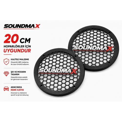 Soundmax 20cm Hoparlör Kapağı - Soundmax Logolu Kaliteli Plastik Midrange Hoparlör Kapak 20 cm - 2 Adet