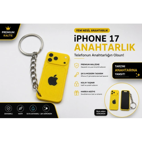 Telefon Görünümlü Anahtarlık , iPhone 17 Sarı Anahtarlık - iPhone Görünümlü Araba Anahtarlığı