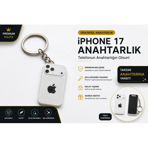 Telefon Görünümlü Anahtarlık , iPhone 17 Beyaz Anahtarlık - iPhone Görünümlü Araba Anahtarlığı