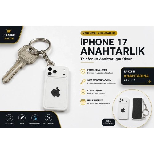 Telefon Görünümlü Anahtarlık , iPhone 17 Beyaz Anahtarlık - iPhone Görünümlü Araba Anahtarlığı