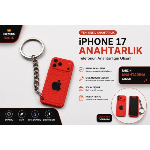 Telefon Görünümlü Anahtarlık , iPhone 17 Kırmızı Anahtarlık - iPhone Görünümlü Araba Anahtarlığı