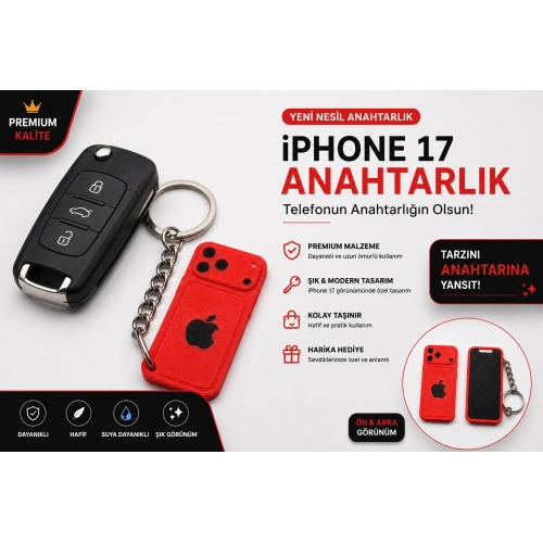 Telefon Görünümlü Anahtarlık , iPhone 17 Kırmızı Anahtarlık - iPhone Görünümlü Araba Anahtarlığı