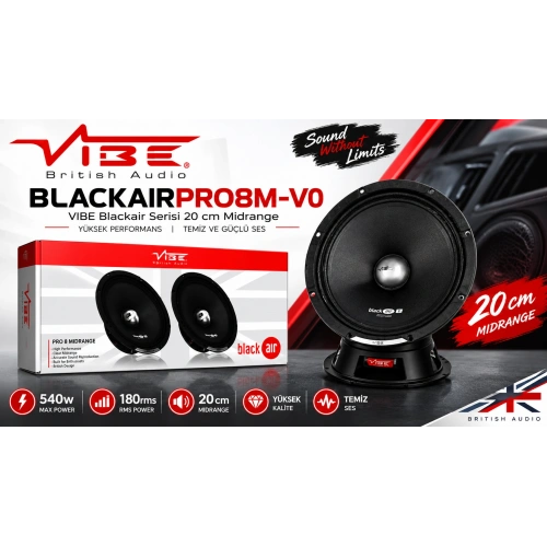 VİBE 20cm Midrange - VİBE 540W 180RMS Midrange - VIBE BLACKAIRPRO8M Blackair Serisi 20 cm Midrange