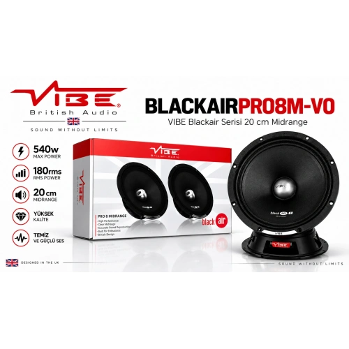 VİBE 20cm Midrange - VİBE 540W 180RMS Midrange - VIBE BLACKAIRPRO8M Blackair Serisi 20 cm Midrange