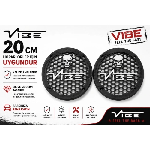VİBE Black Death 20cm Hoparlör Kapağı - VİBE Logolu Kaliteli Plastik Midrange Hoparlör Kapak 20 cm - 2 Adet