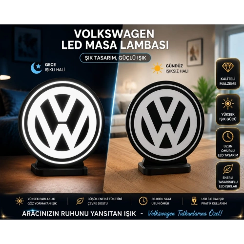 Volkswagen Masa Lambası , VW Logolu Led Işıklı Masa Lambası , Volkswagen Gündüz Gece Masa Lambası