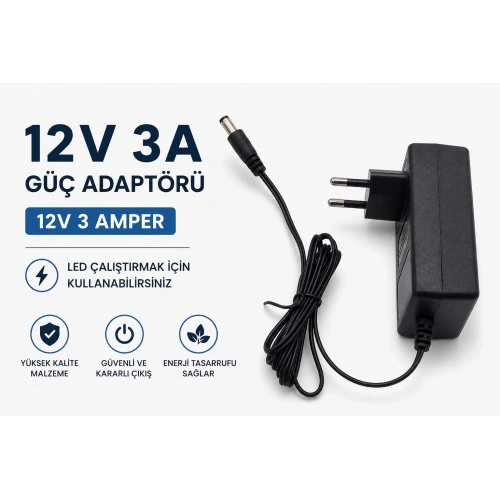 Weko 12v 3 Amper Adaptör - 36 W 5.5*2.5 Uçlu Adaptör - Led , Router veya kamera İçin Uygundur