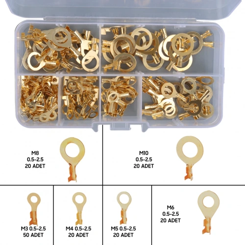 Yuvarlak Kablo Pabuç Seti - 150 Adet 6 Çeşit - Halka Kablo Ucu (M10-M8-M6-M5-M4-M3) -  Yuvarlak Amfi Topraklama Terminali - 150 Adet