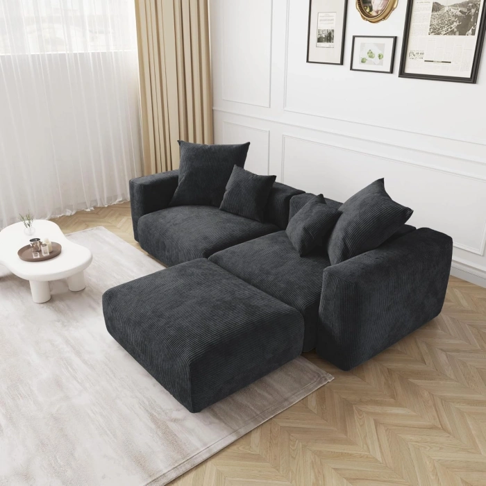 2’li Modüler Koltuk & Puf – Nova Serisi - Siyah