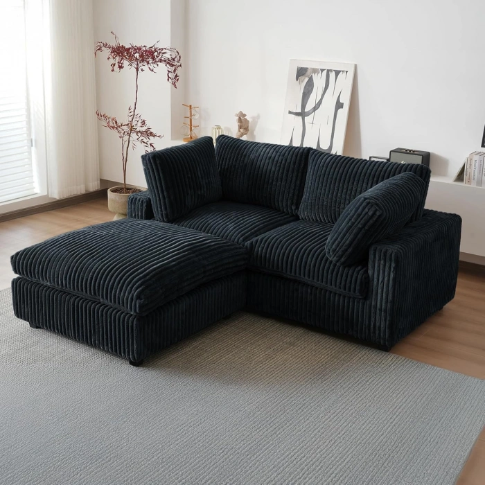 2’li Modüler Koltuk & Puf – Sirius Serisi - Siyah