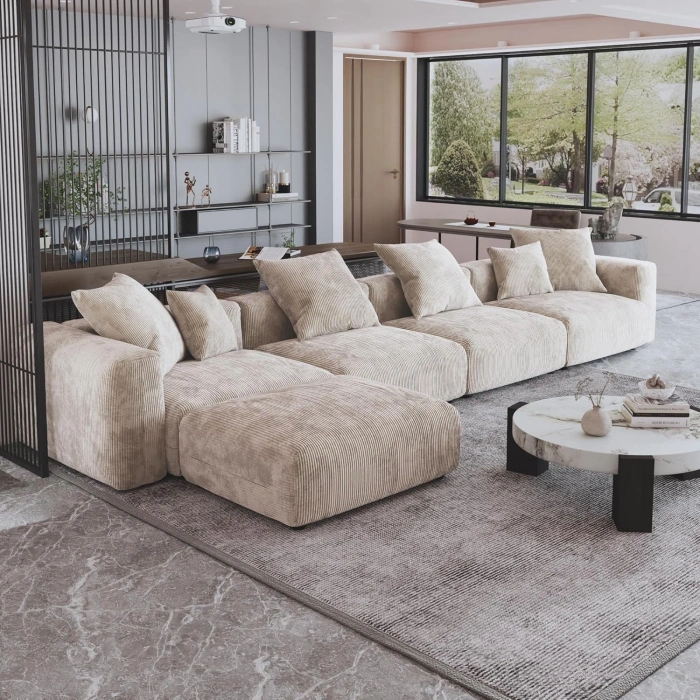 4’lü Modüler Koltuk Takımı & Puf – Nova Serisi - Bej