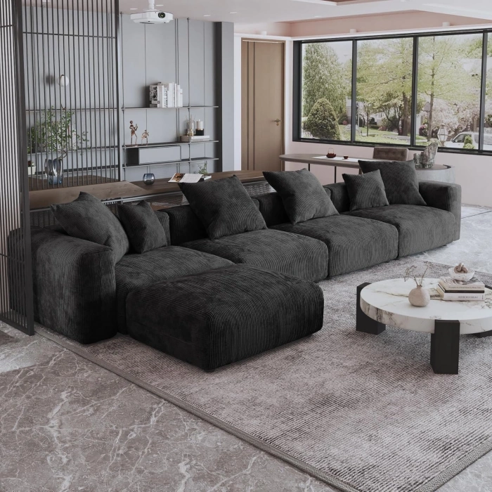 4’lü Modüler Koltuk Takımı & Puf – Nova Serisi - Siyah