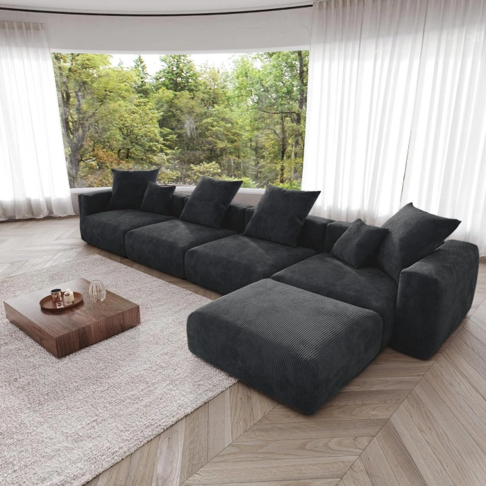 4’lü Modüler Koltuk Takımı & Puf – Nova Serisi - Siyah