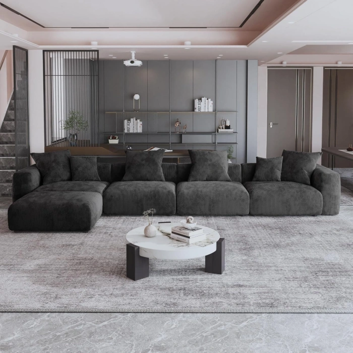 4’lü Modüler Koltuk Takımı & Puf – Nova Serisi - Siyah