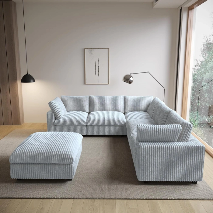 5’li L Şekilli Modüler Koltuk & Puf – Sirius Serisi - Gri