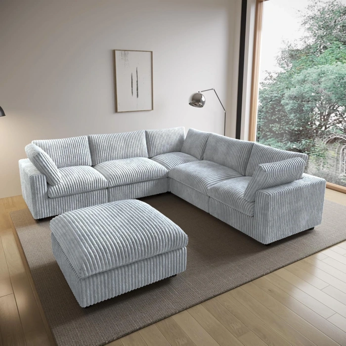 5’li L Şekilli Modüler Koltuk & Puf – Sirius Serisi - Gri