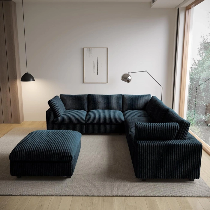5’li L Şekilli Modüler Koltuk & Puf – Sirius Serisi - Siyah