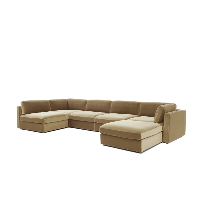 U Şekilli Modüler Koltuk & Puf – Bellami Serisi - Karamel Kadife Kumaş- 380x190