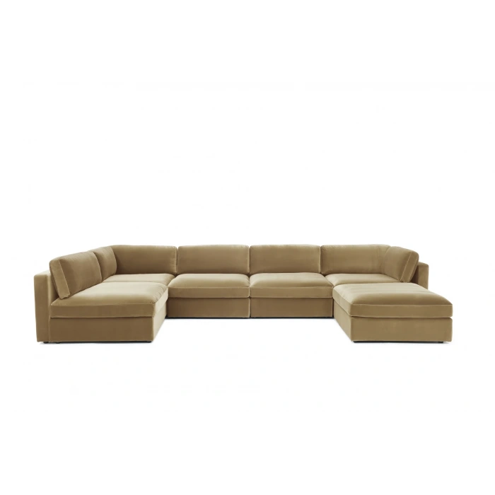 U Şekilli Modüler Koltuk & Puf – Bellami Serisi - Karamel Kadife Kumaş- 380x190