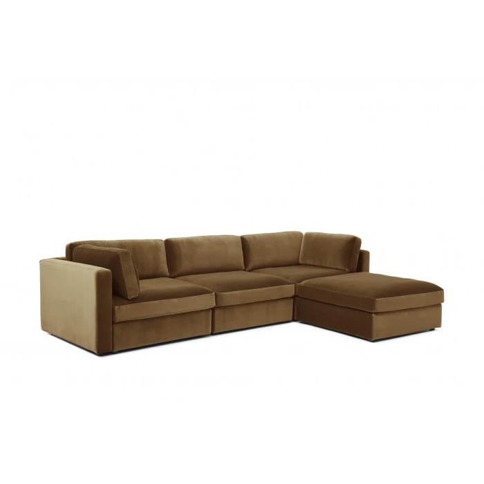 L Şekilli Modüler Koltuk & Puf – Bellami Serisi - Acı Kahve Kadife Kumaş- 285x190