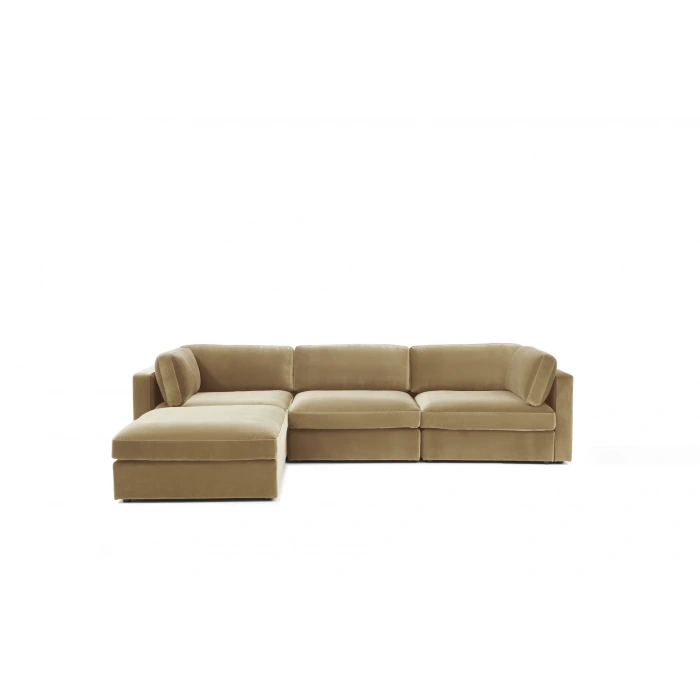 L Şekilli Modüler Koltuk & Puf – Bellami Serisi - Karamel Kadife Kumaş- 285x190