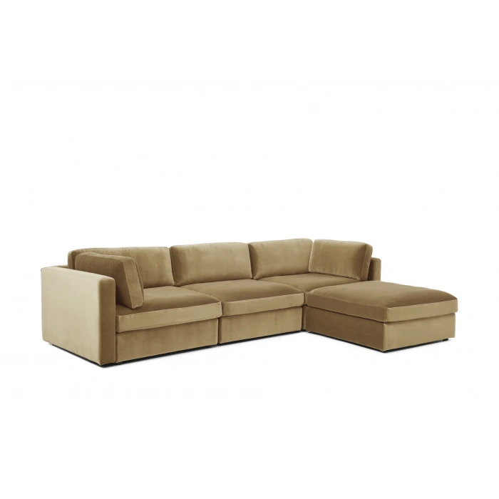 L Şekilli Modüler Koltuk & Puf – Bellami Serisi - Karamel Kadife Kumaş- 285x190
