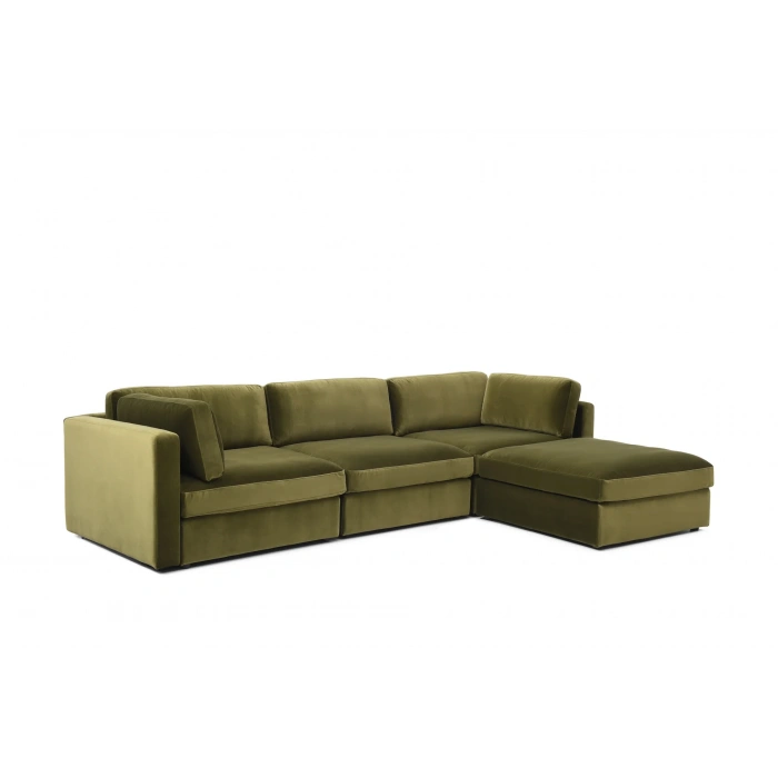 L Şekilli Modüler Koltuk & Puf – Bellami Serisi - Yeşil Kadife Kumaş- 285x190