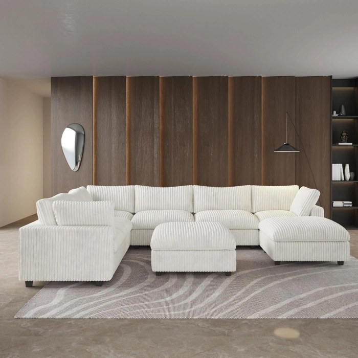 8’li L Şekilli Modüler Koltuk & Puf – Sirius Serisi - Beyaz