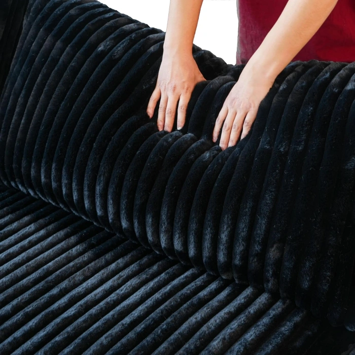 8’li L Şekilli Modüler Koltuk & Puf – Sirius Serisi - Siyah