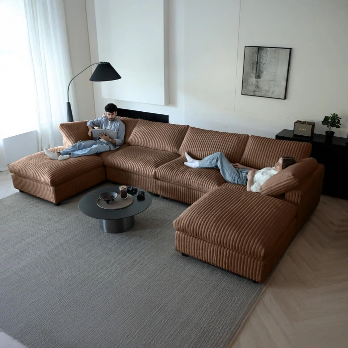 U Şekilli Modüler Koltuk & Puf – Sirius Serisi - Kahverengi