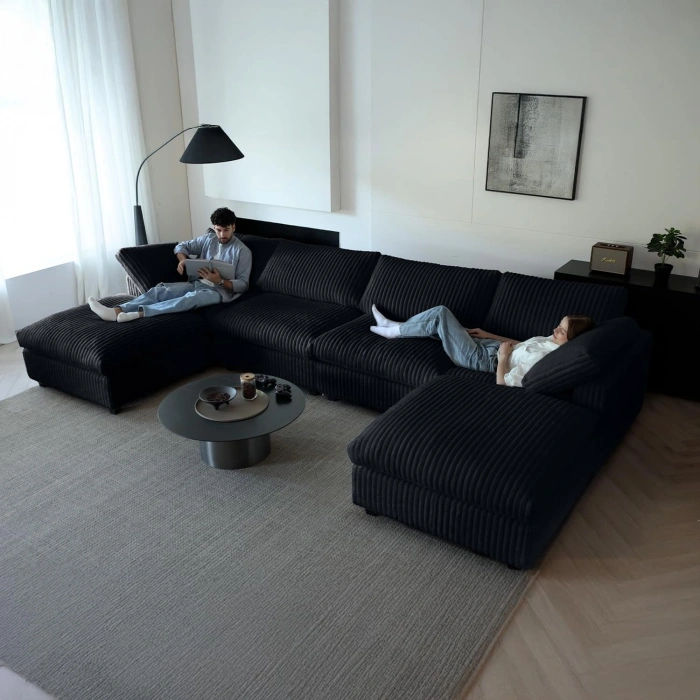 U Şekilli Modüler Koltuk & Puf – Sirius Serisi - Siyah