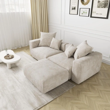 2’li Modüler Koltuk & Puf – Nova Serisi - Bej