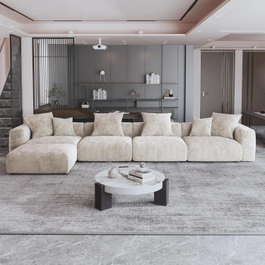 4’lü Modüler Koltuk Takımı & Puf – Nova Serisi - Bej