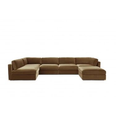 U Şekilli Modüler Koltuk & Puf – Bellami Serisi - Acı Kahve Kadife Kumaş- 380x190