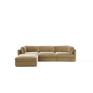 L Şekilli Modüler Koltuk & Puf – Bellami Serisi - Karamel Kadife Kumaş- 285x190