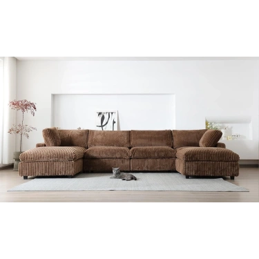 U Şekilli Modüler Koltuk & Puf – Sirius Serisi - Kahverengi