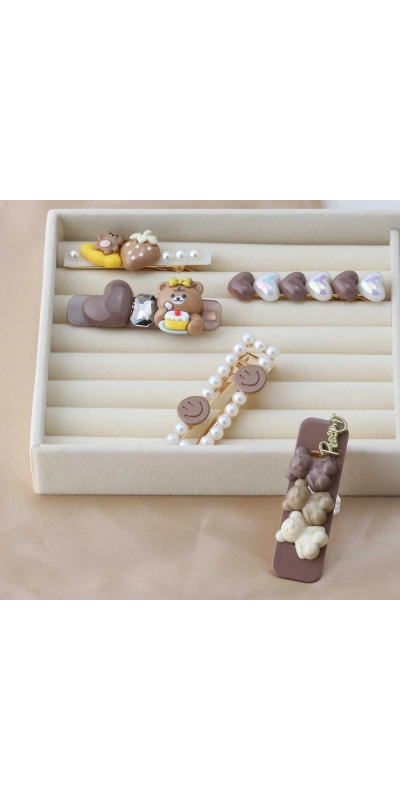 Sevimli Kalpli Ayıcık Figürlü 5li Toka Seti