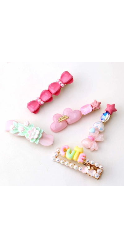 Pembe Renkli Çıtçıt 5li Toka Seti